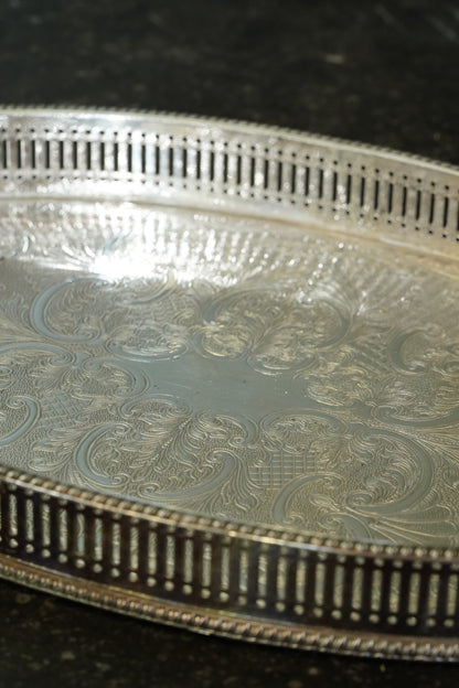 Vintage Sheffield Silverplate Gallery Tray, Engraved