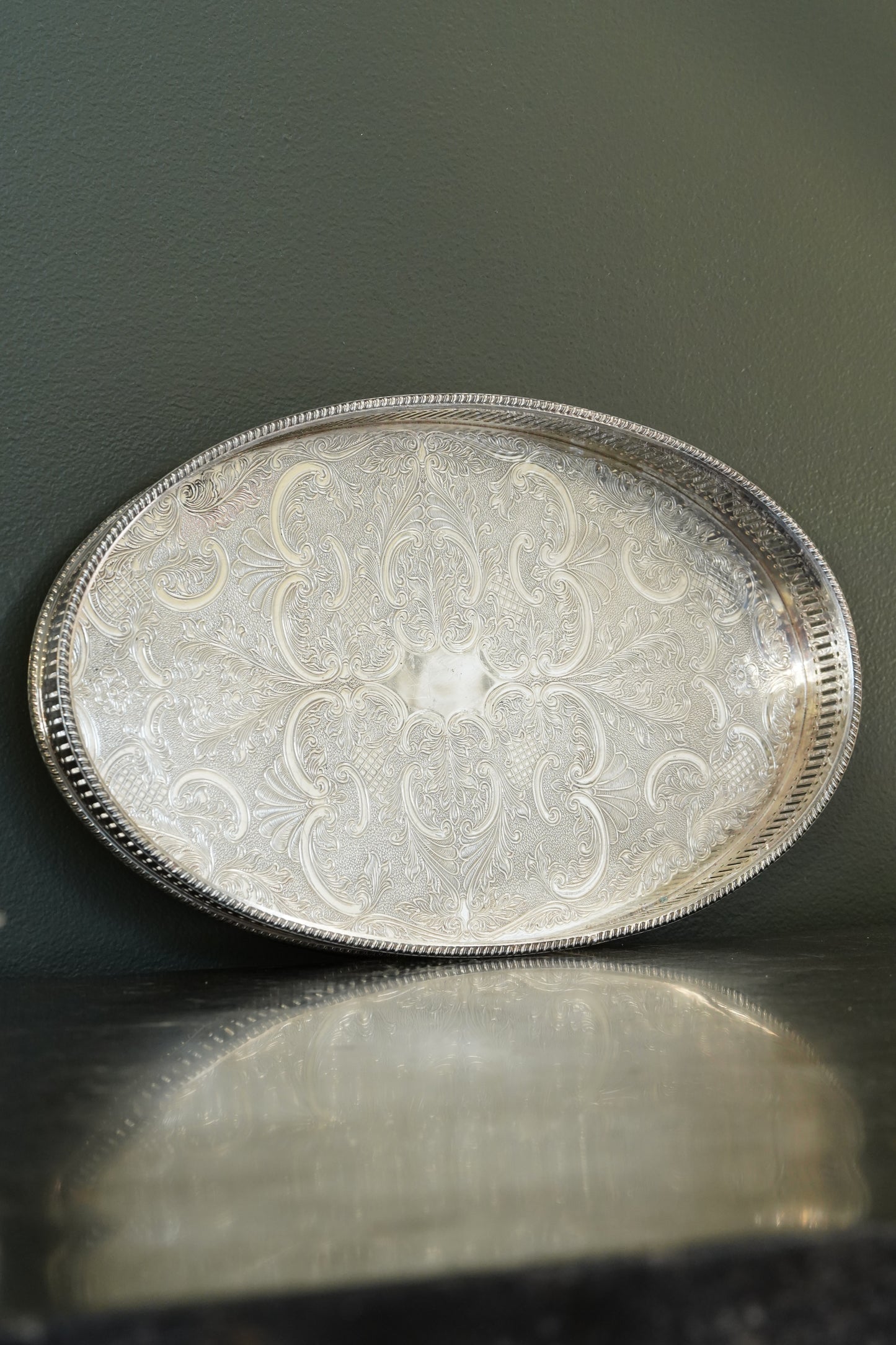 Vintage Sheffield Silverplate Gallery Tray, Engraved