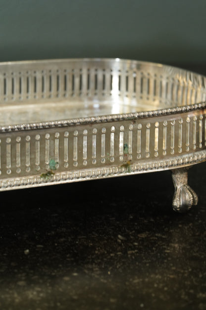 *RESERVED* Antique English Silverplate Gallery Tray with Feet, Sheffield