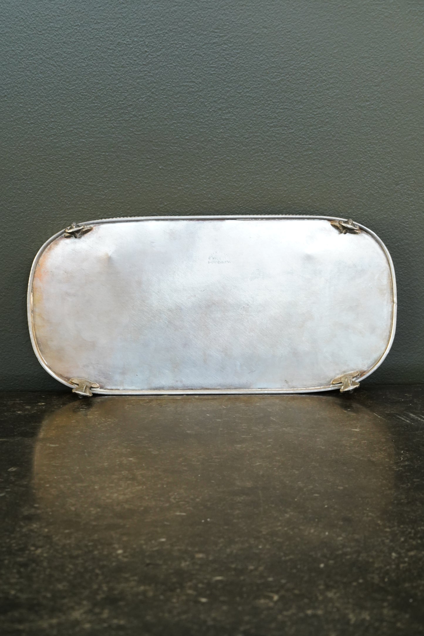 *RESERVED* Antique English Silverplate Gallery Tray with Feet, Sheffield