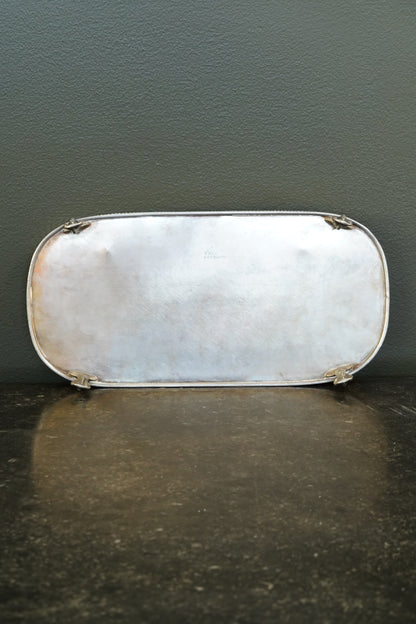 *RESERVED* Antique English Silverplate Gallery Tray with Feet, Sheffield