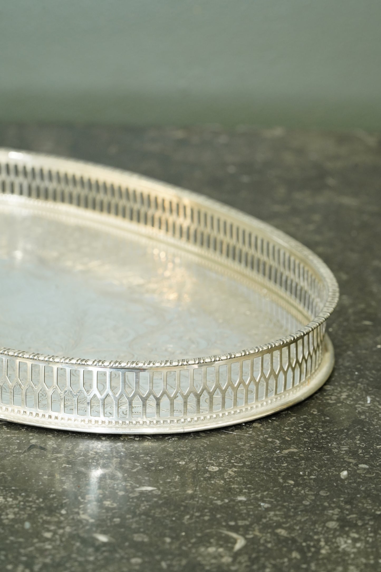 Vintage Viners of Sheffield Oval Silver Plate Gallery Tray, Ca. 1950