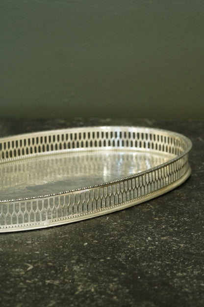Vintage Viners of Sheffield Oval Silver Plate Gallery Tray, Ca. 1950