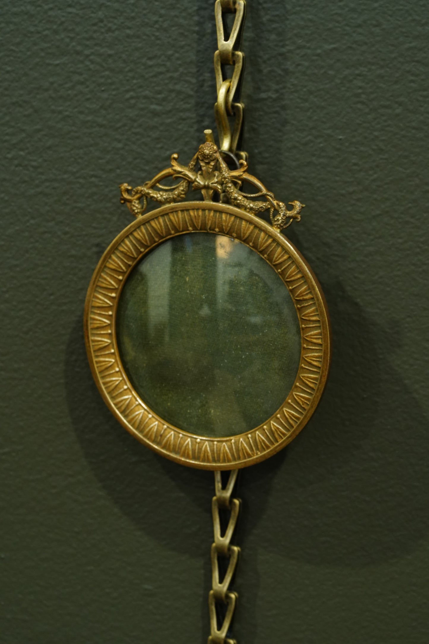 Antique French Gilt Brass Round Picture Frame, Convex Glass