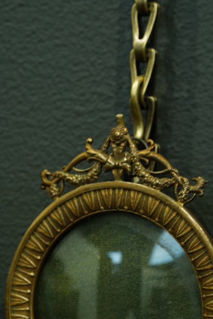 Antique French Gilt Brass Round Picture Frame, Convex Glass