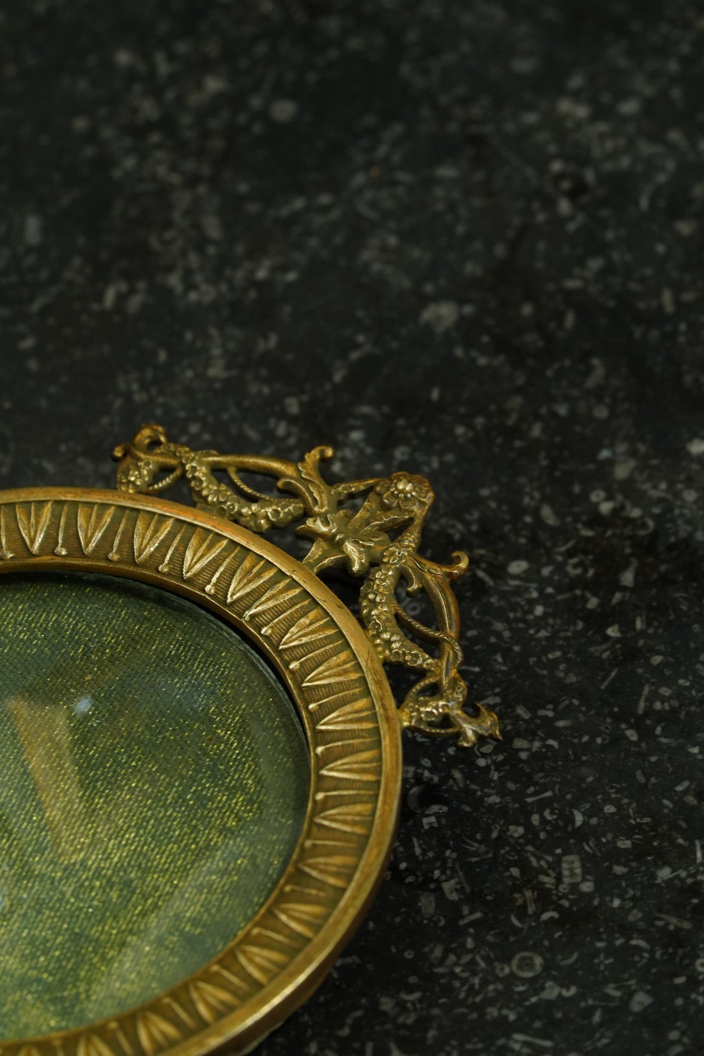Antique French Gilt Brass Round Picture Frame, Convex Glass