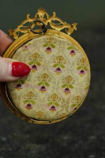 Antique French Gilt Brass Round Picture Frame, Convex Glass