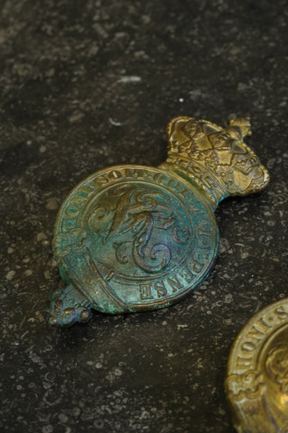 Antique Victorian Brass Cavalry Bit Boss Badges, Pair