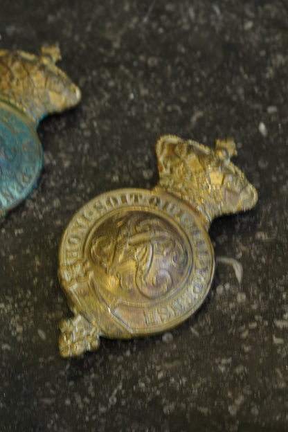 Antique Victorian Brass Cavalry Bit Boss Badges, Pair