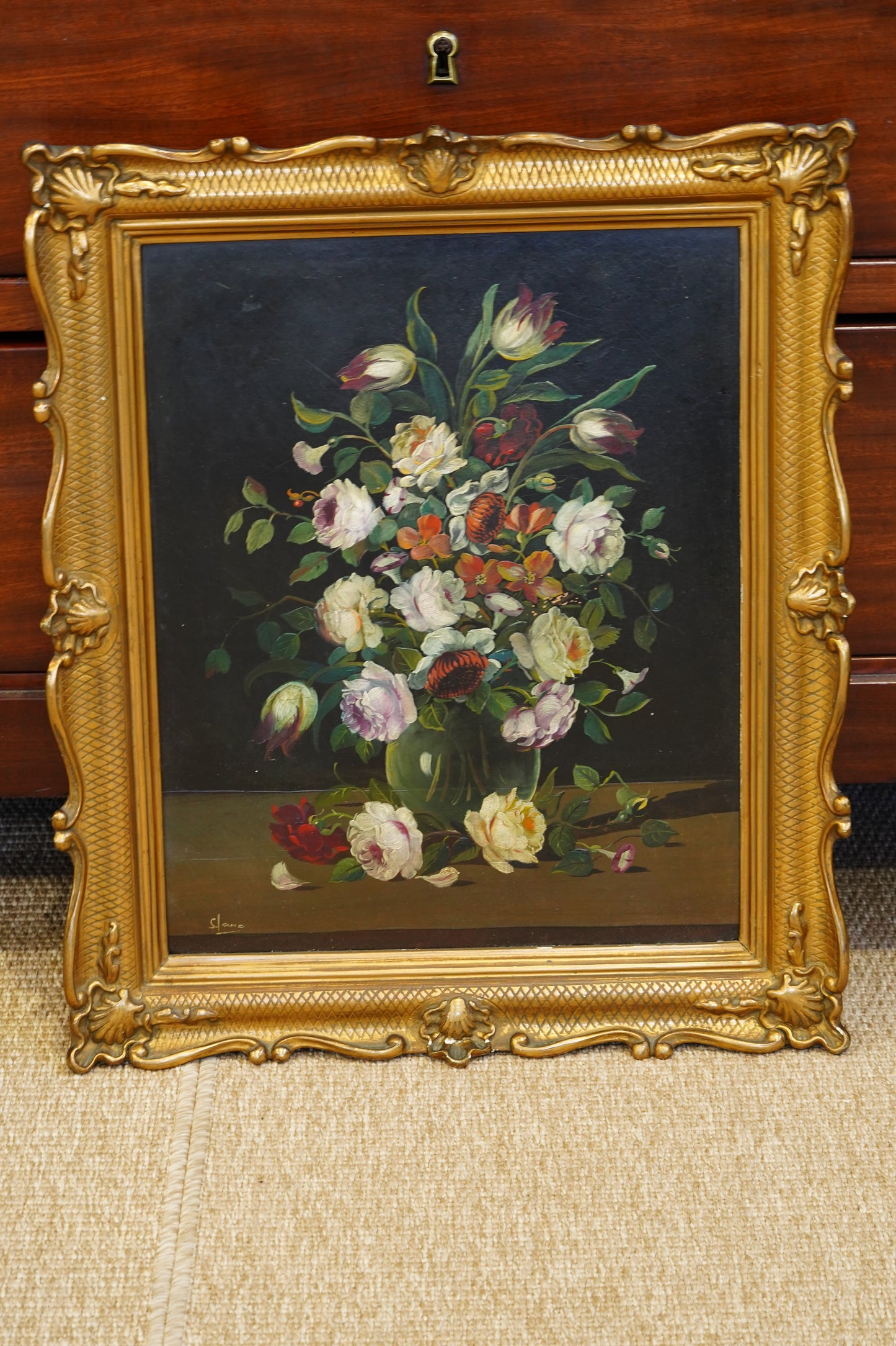 Signed Floral Still Life Oil Painting, Dutch Manner, Mid-20th Century