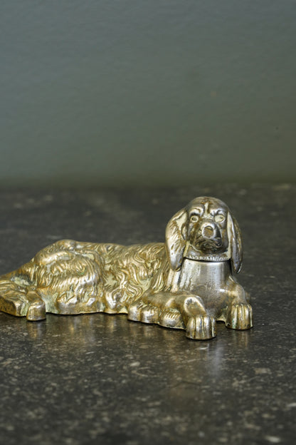 *RESERVED* Antique Victorian Silver Plated King Charles Spaniel Inkwell