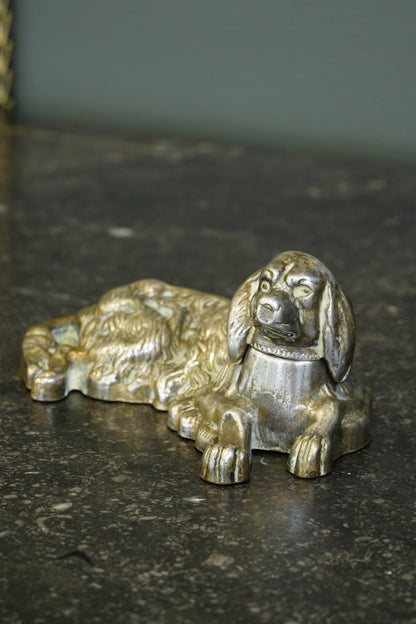 *RESERVED* Antique Victorian Silver Plated King Charles Spaniel Inkwell