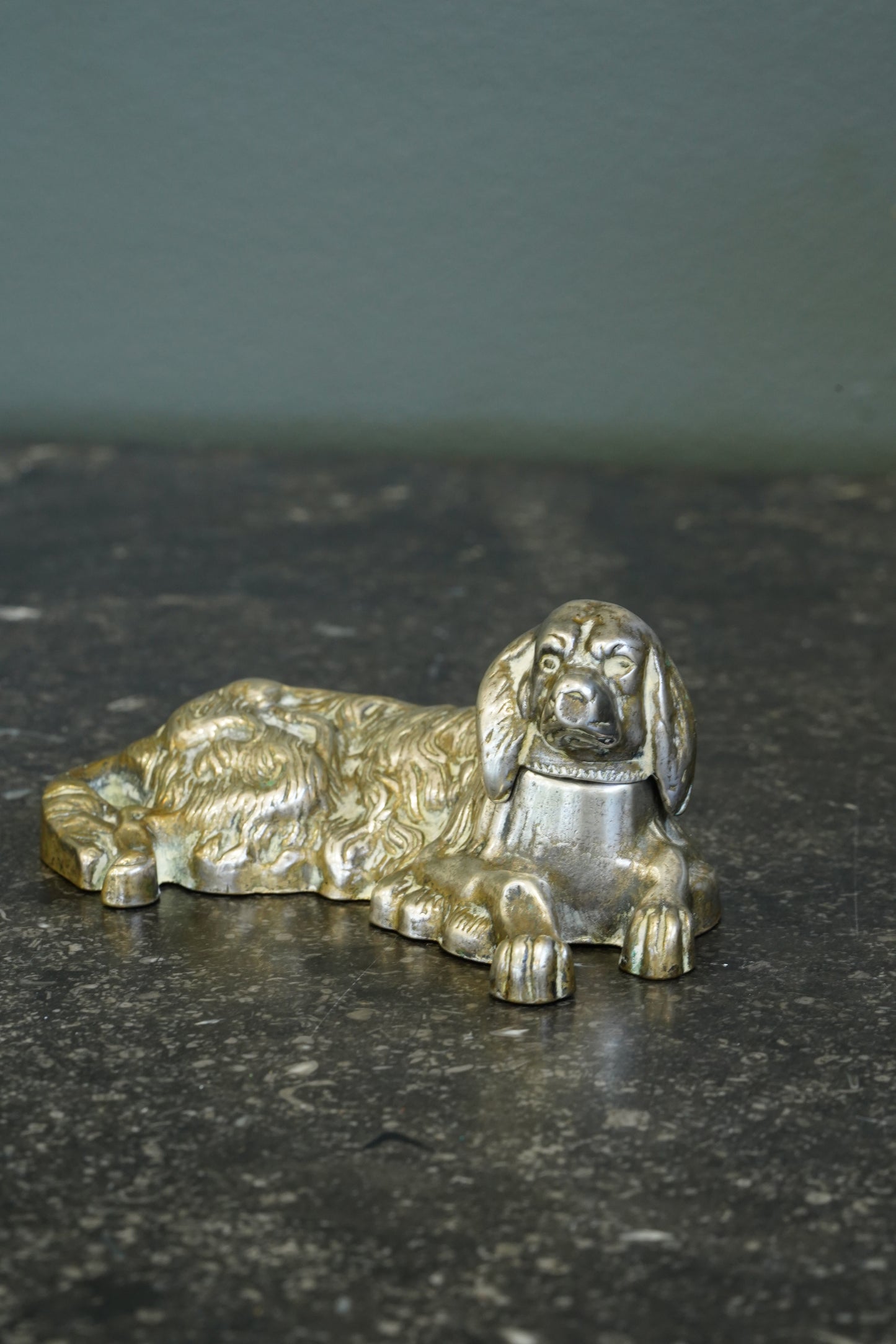 *RESERVED* Antique Victorian Silver Plated King Charles Spaniel Inkwell