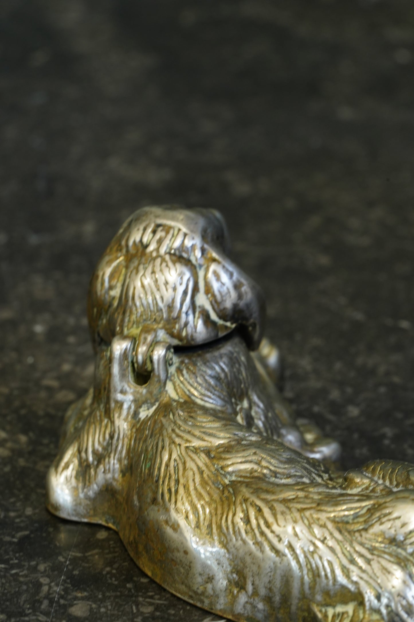 *RESERVED* Antique Victorian Silver Plated King Charles Spaniel Inkwell