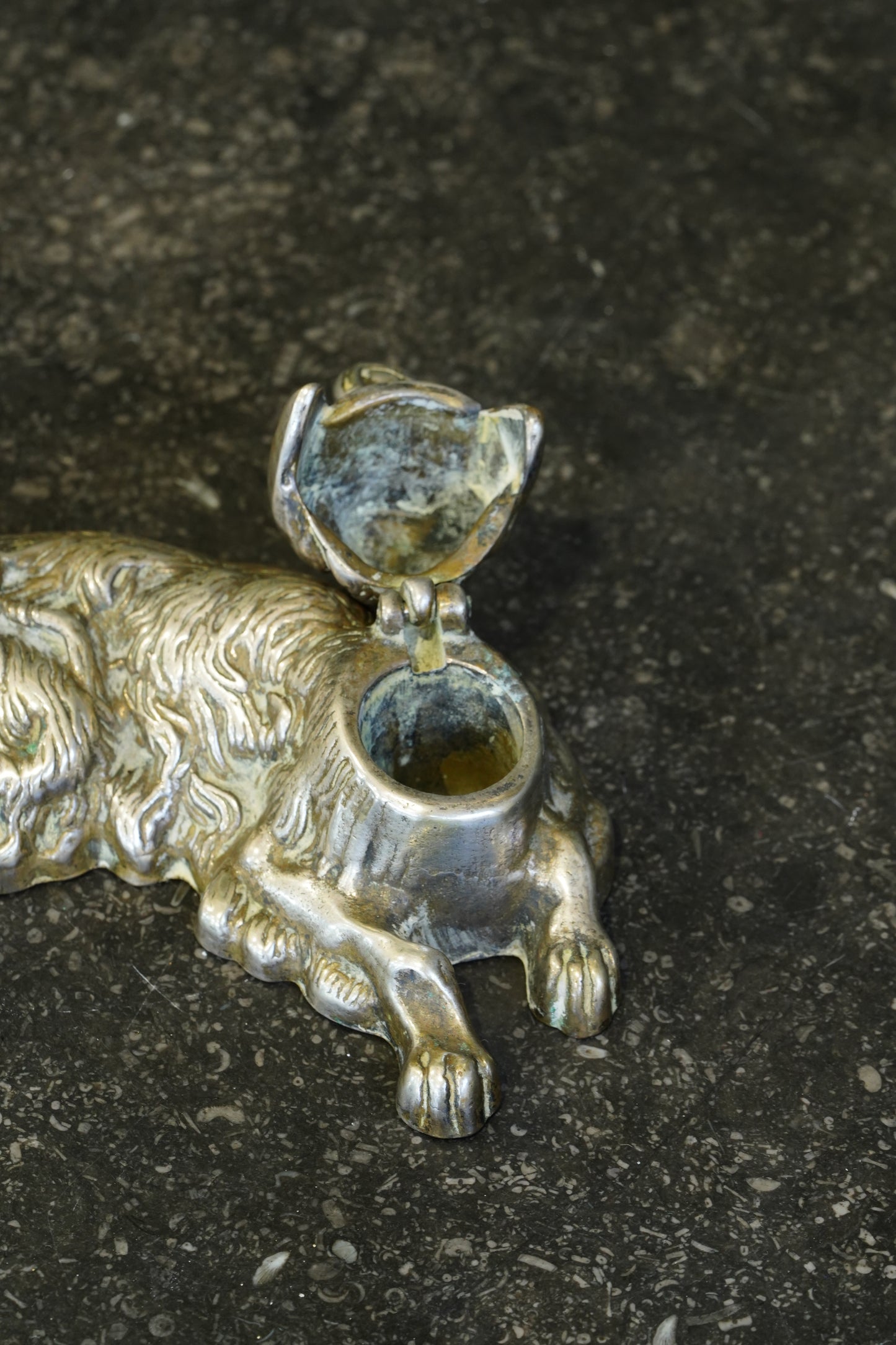 *RESERVED* Antique Victorian Silver Plated King Charles Spaniel Inkwell
