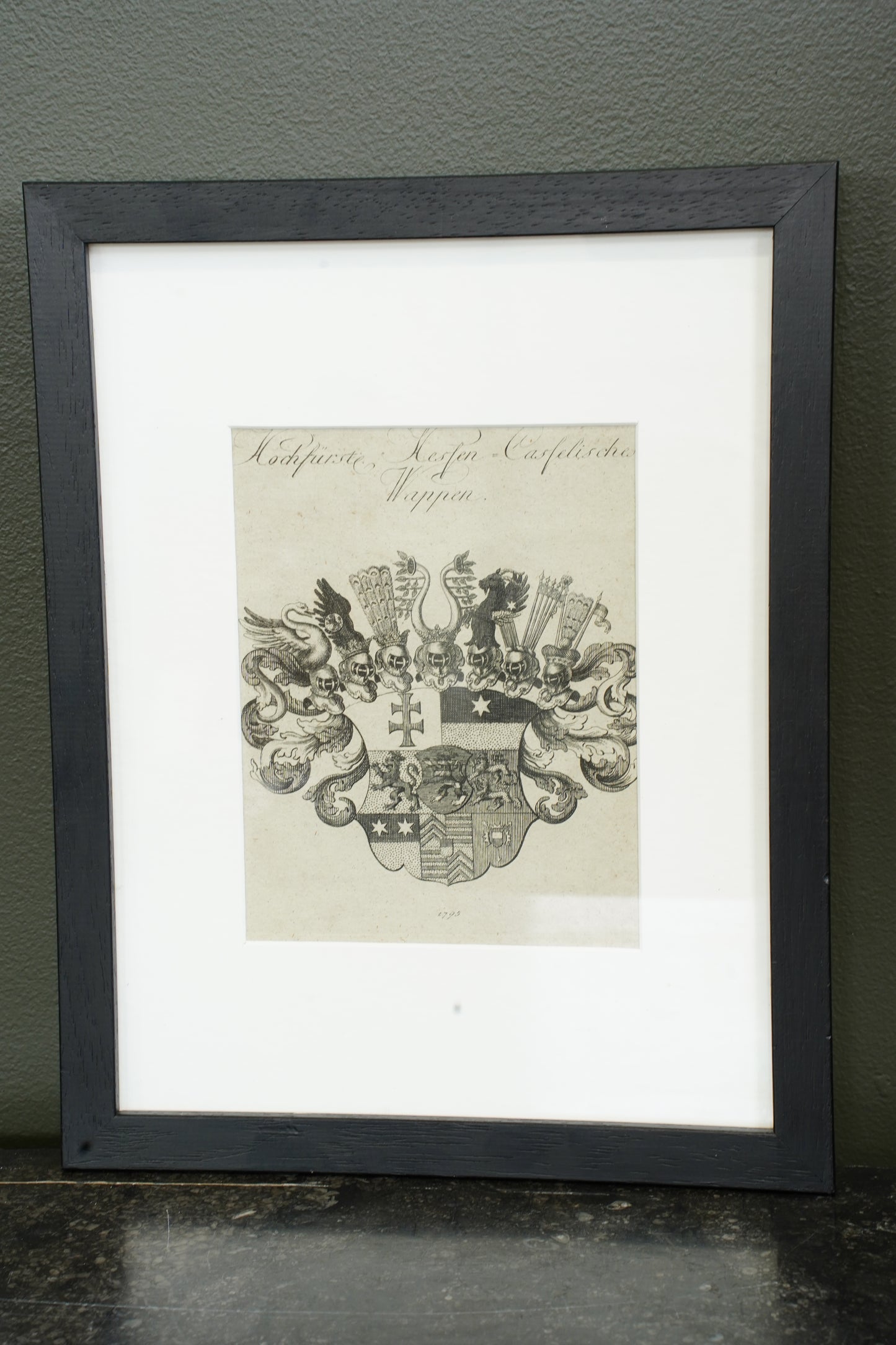 Antique German Engraving Hesse-Cassel State Arms, Dated 1795