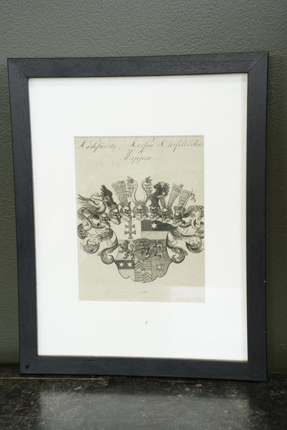 Antique German Engraving Hesse-Cassel State Arms, Dated 1795