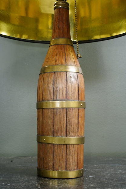 Antique European Oak Brass-Banded Bottle Table Lamp