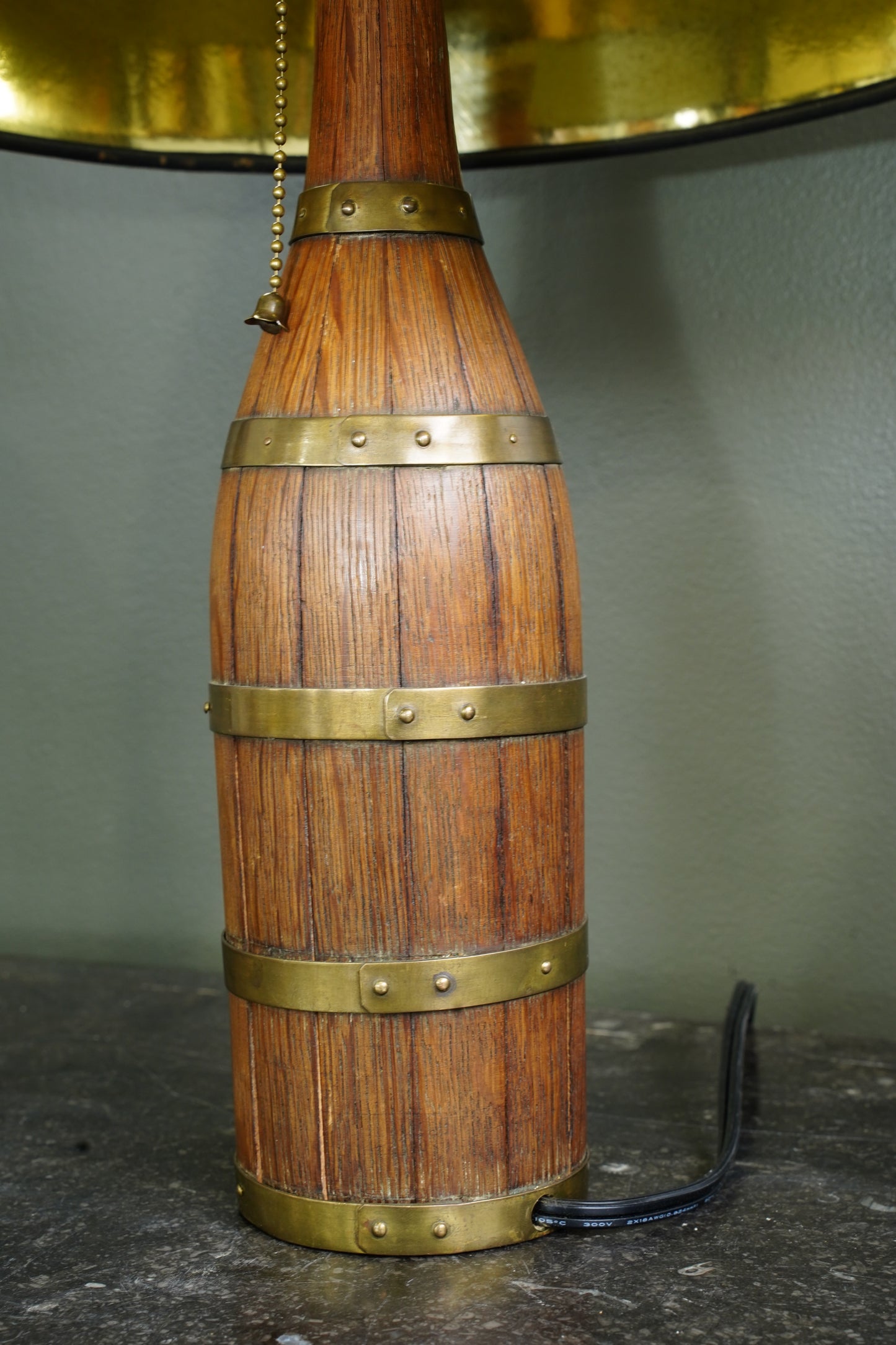 Antique European Oak Brass-Banded Bottle Table Lamp