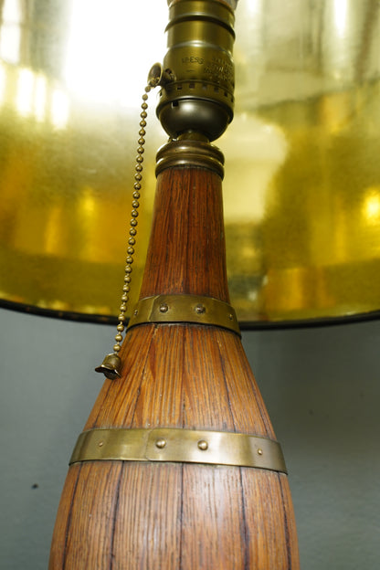 Antique European Oak Brass-Banded Bottle Table Lamp