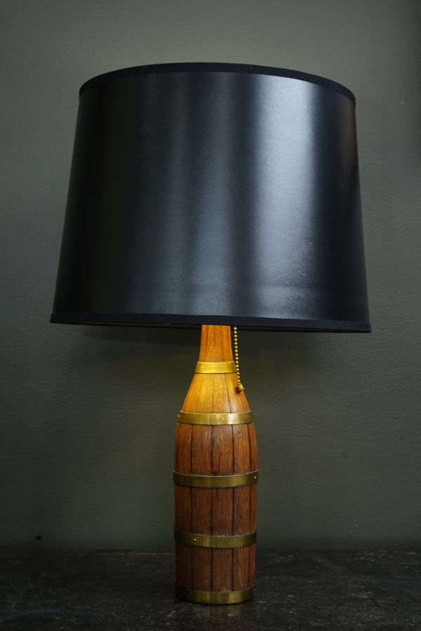 Antique European Oak Brass-Banded Bottle Table Lamp