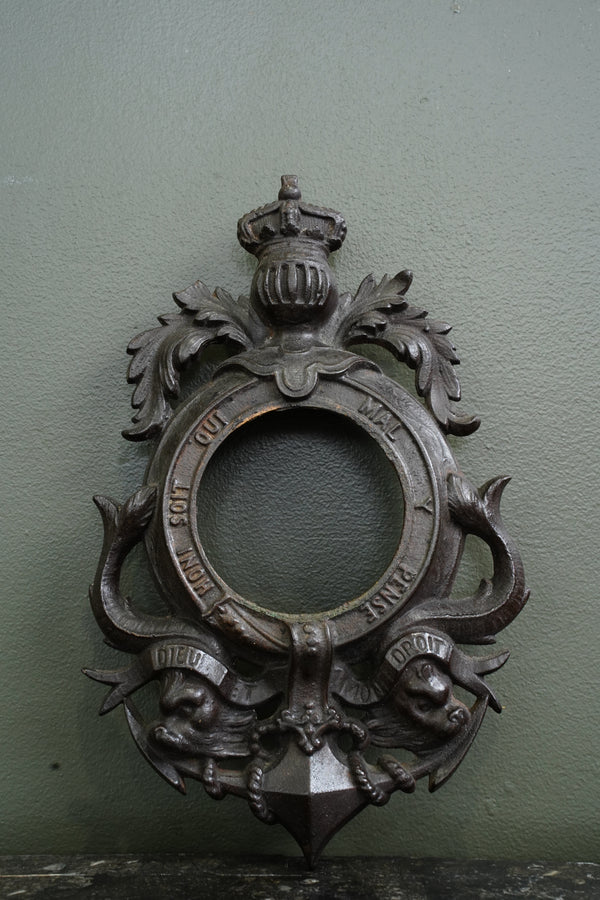 Antique English Cast Iron Clock Bezel with British Royal Arms