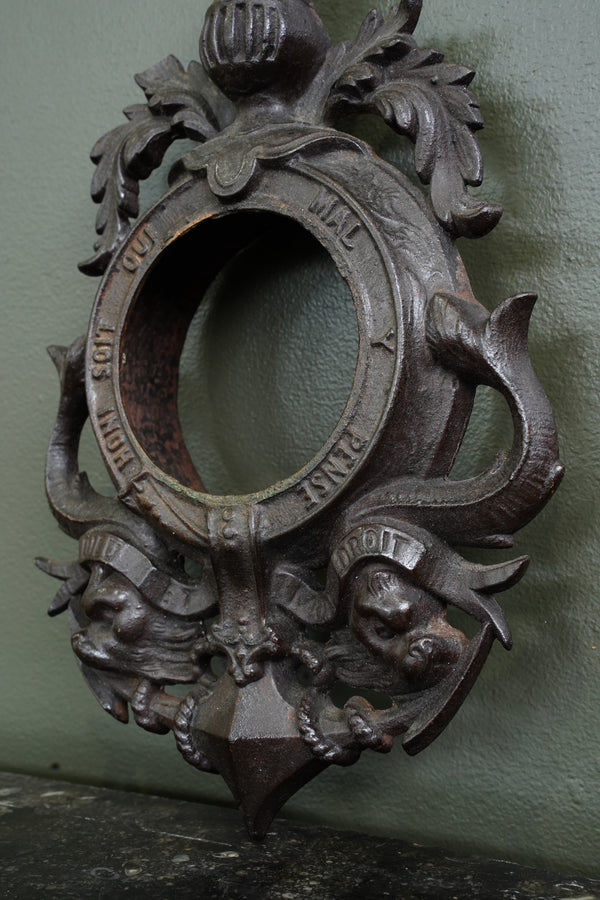Antique English Cast Iron Clock Bezel with British Royal Arms secondary view
