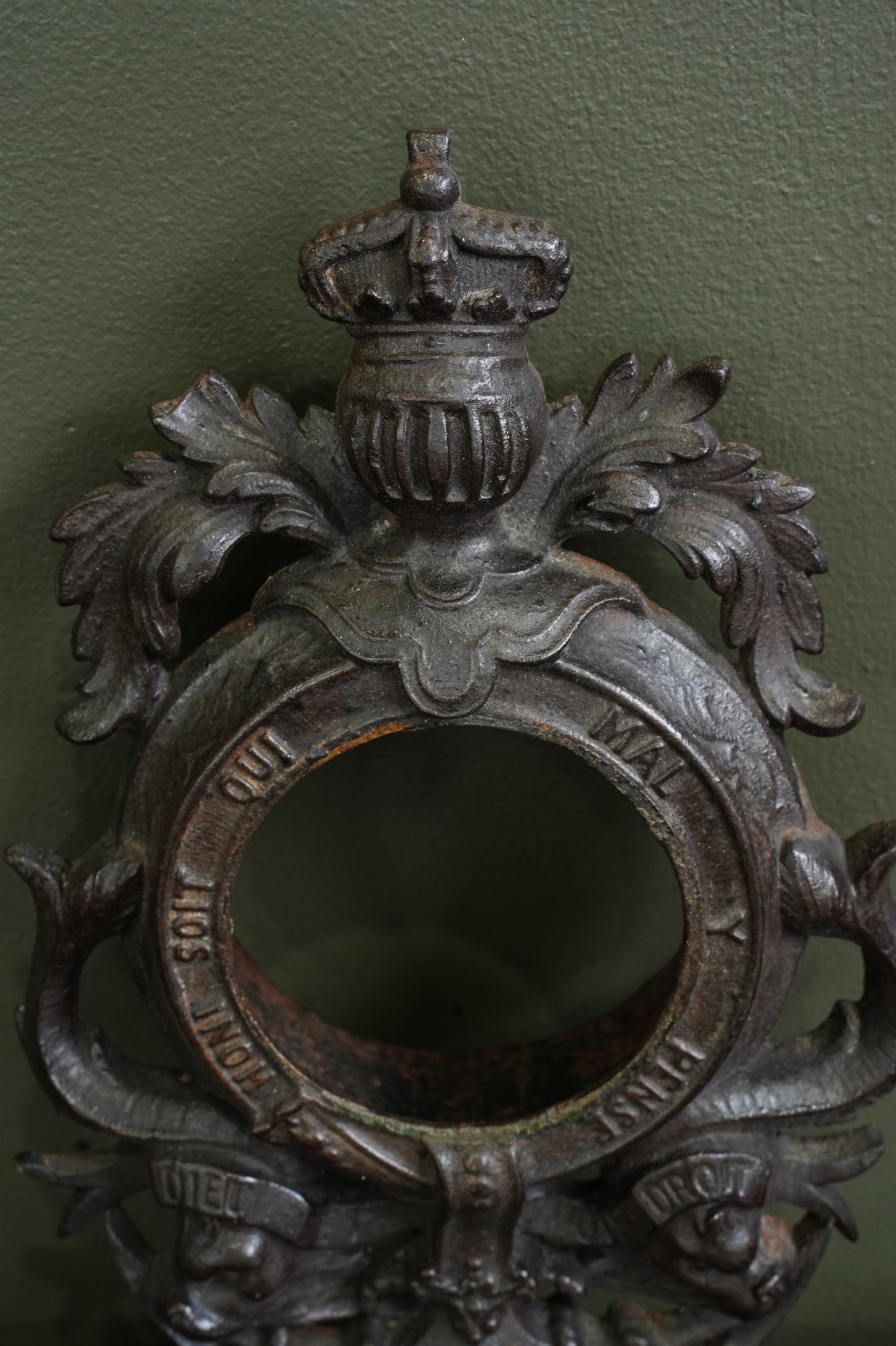 Antique English Cast Iron Clock Bezel with British Royal Arms, Ca. 1900