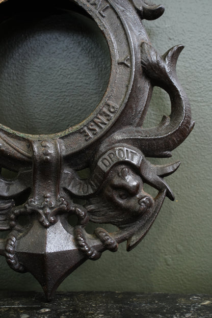 Antique English Cast Iron Clock Bezel with British Royal Arms, Ca. 1900