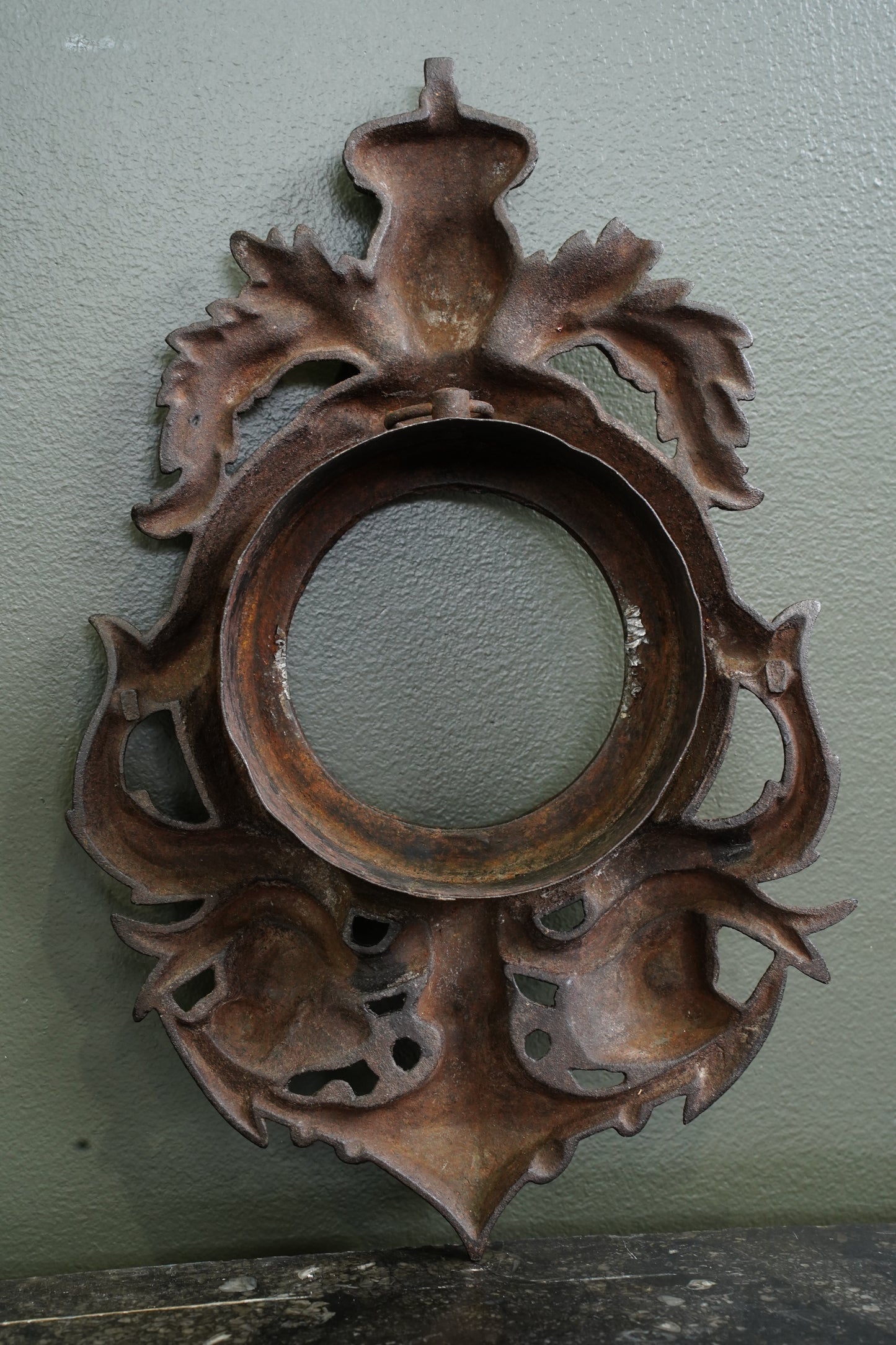 Antique English Cast Iron Clock Bezel with British Royal Arms, Ca. 1900