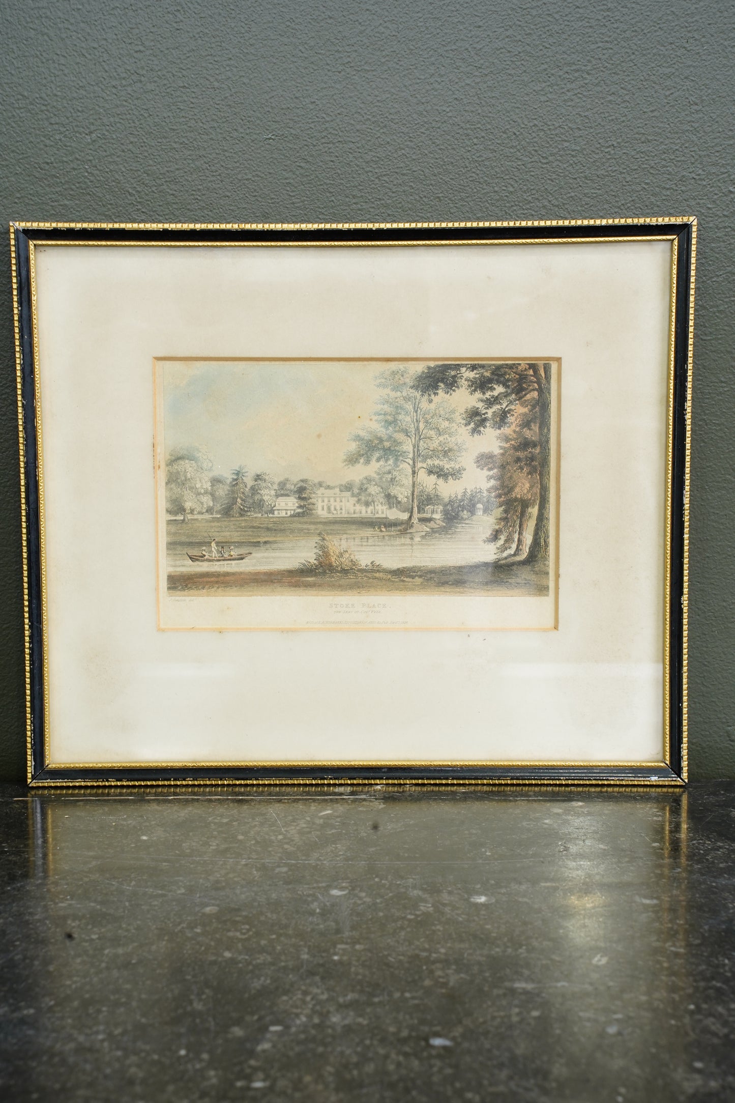 Antique Hand-Colored Engraving, Stoke Place Buckinghamshire, Ackermann 1824