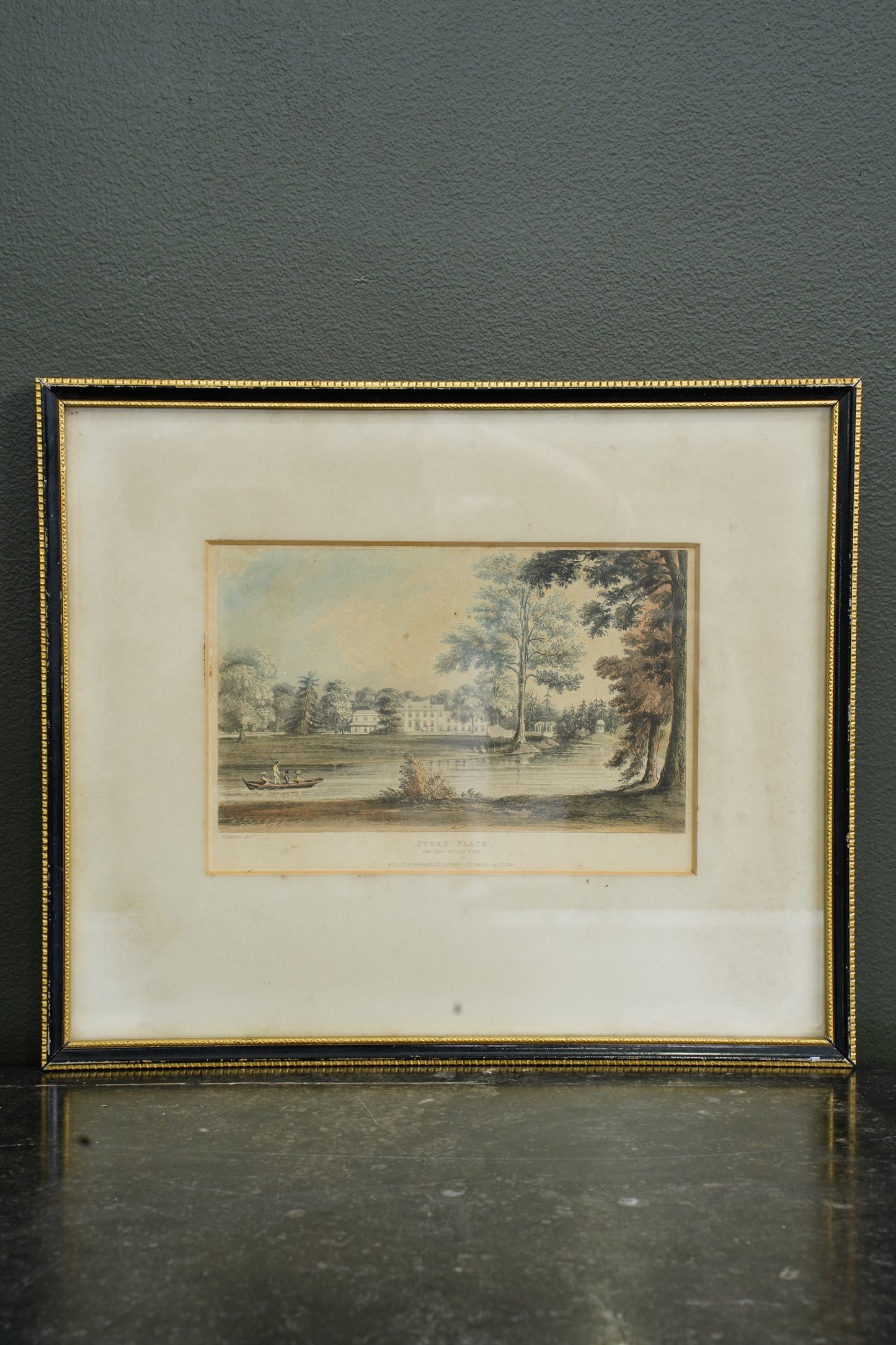 Antique Hand-Colored Engraving, Stoke Place Buckinghamshire, Ackermann 1824