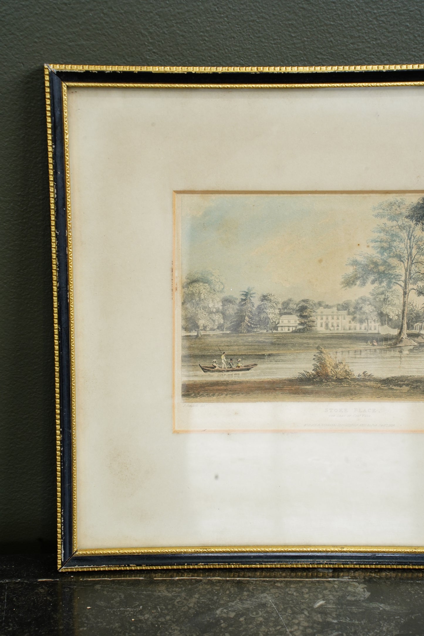 Antique Hand-Colored Engraving, Stoke Place Buckinghamshire, Ackermann 1824