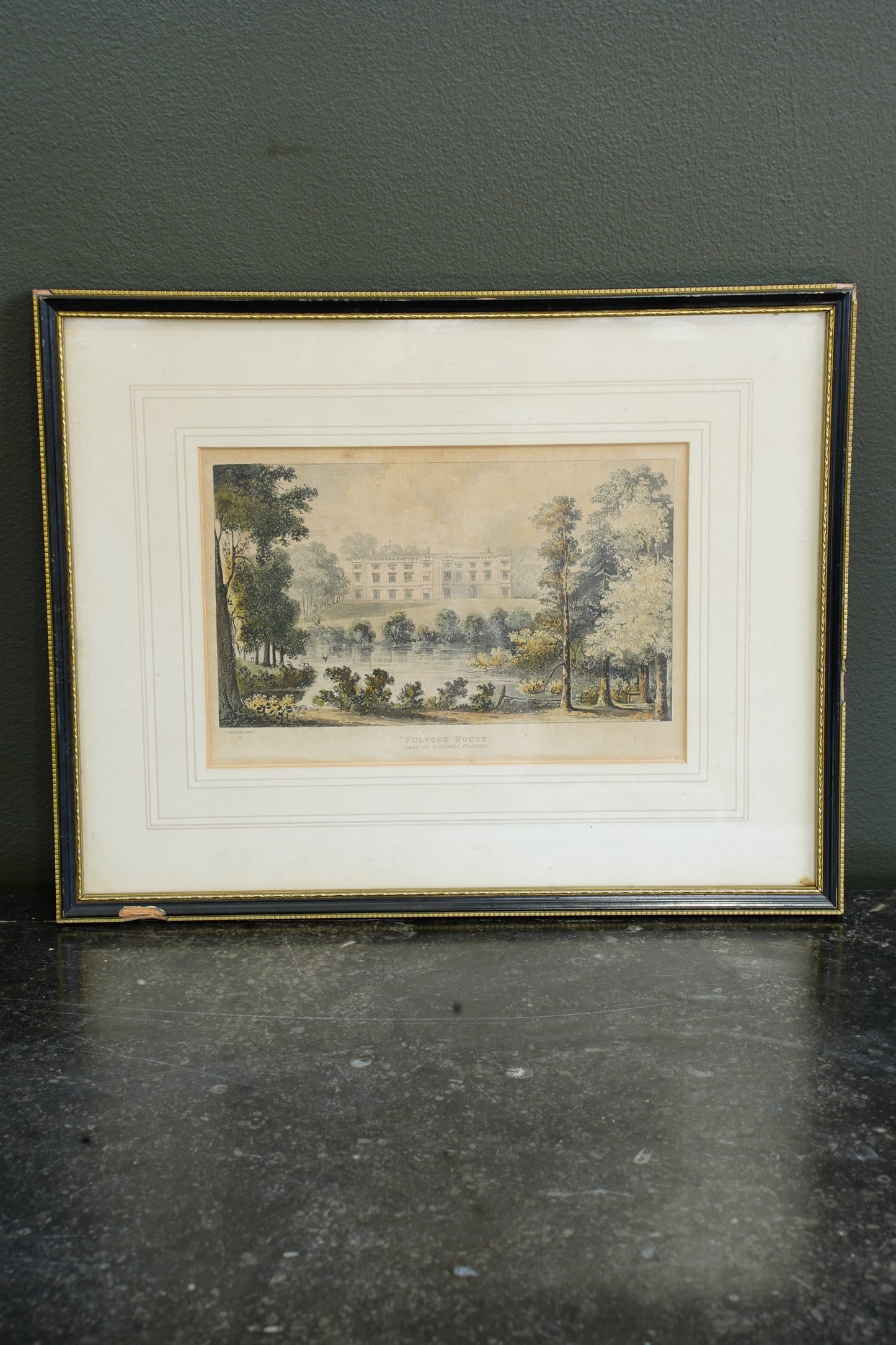 Antique Engraving Fulford House Devon, After J. Gendall, Ackermann, Circa 1826