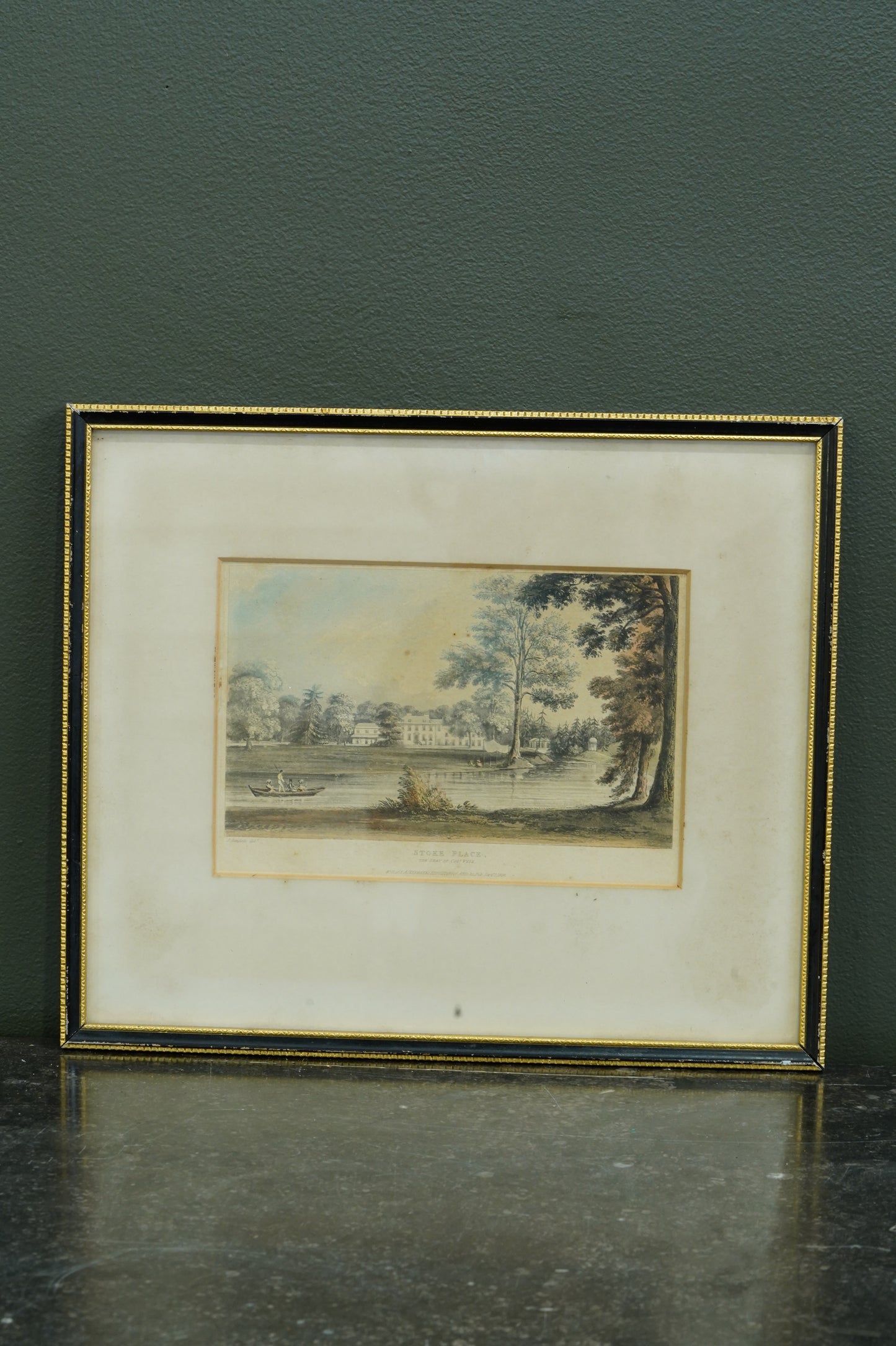 Antique Hand-Colored Engraving, Stoke Place Buckinghamshire, Ackermann 1824