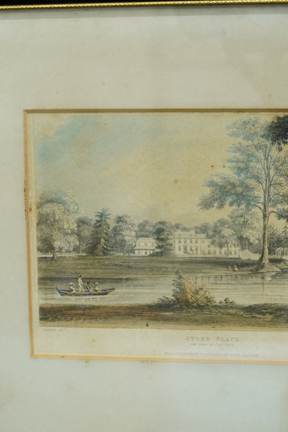 Antique Hand-Colored Engraving, Stoke Place Buckinghamshire, Ackermann 1824