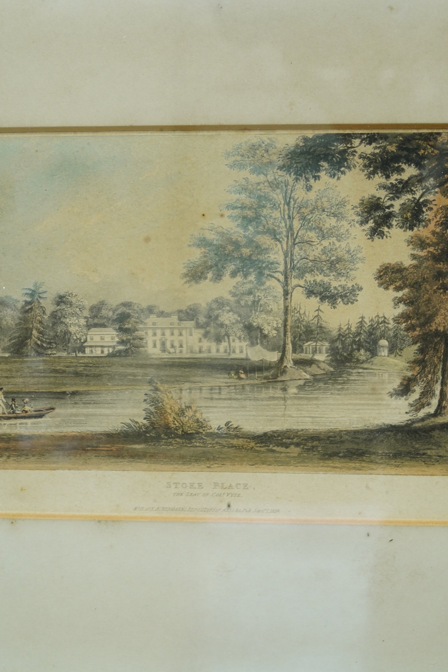 Antique Hand-Colored Engraving, Stoke Place Buckinghamshire, Ackermann 1824