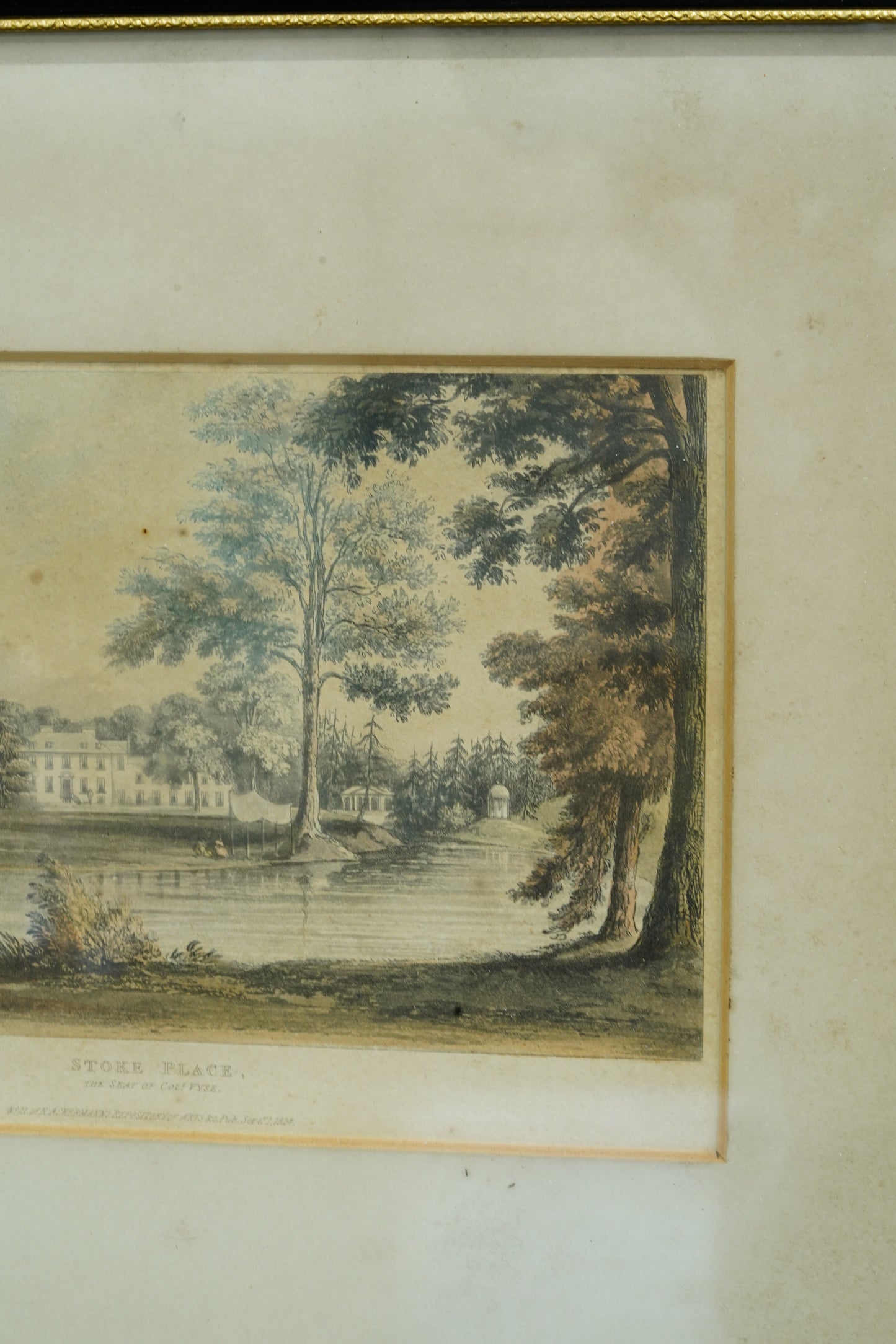 Antique Hand-Colored Engraving, Stoke Place Buckinghamshire, Ackermann 1824