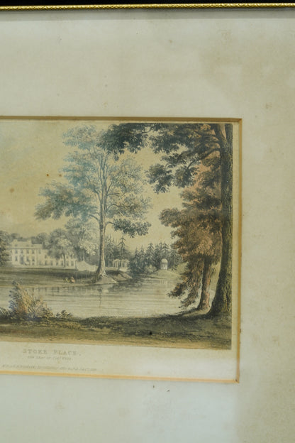 Antique Hand-Colored Engraving, Stoke Place Buckinghamshire, Ackermann 1824