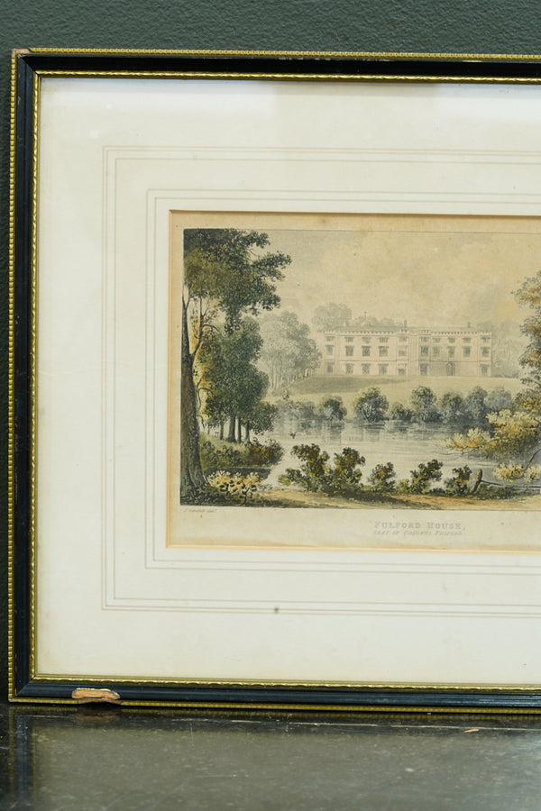 Antique Engraving Fulford House Devon, After J. Gendall, Ackermann, Circa 1826 secondary view