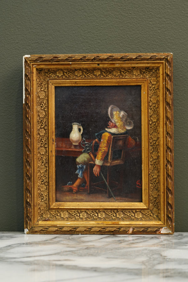 Antique European Cavalier Cabinet Oil Painting secondary view