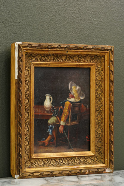 Antique European Cavalier Cabinet Oil Painting