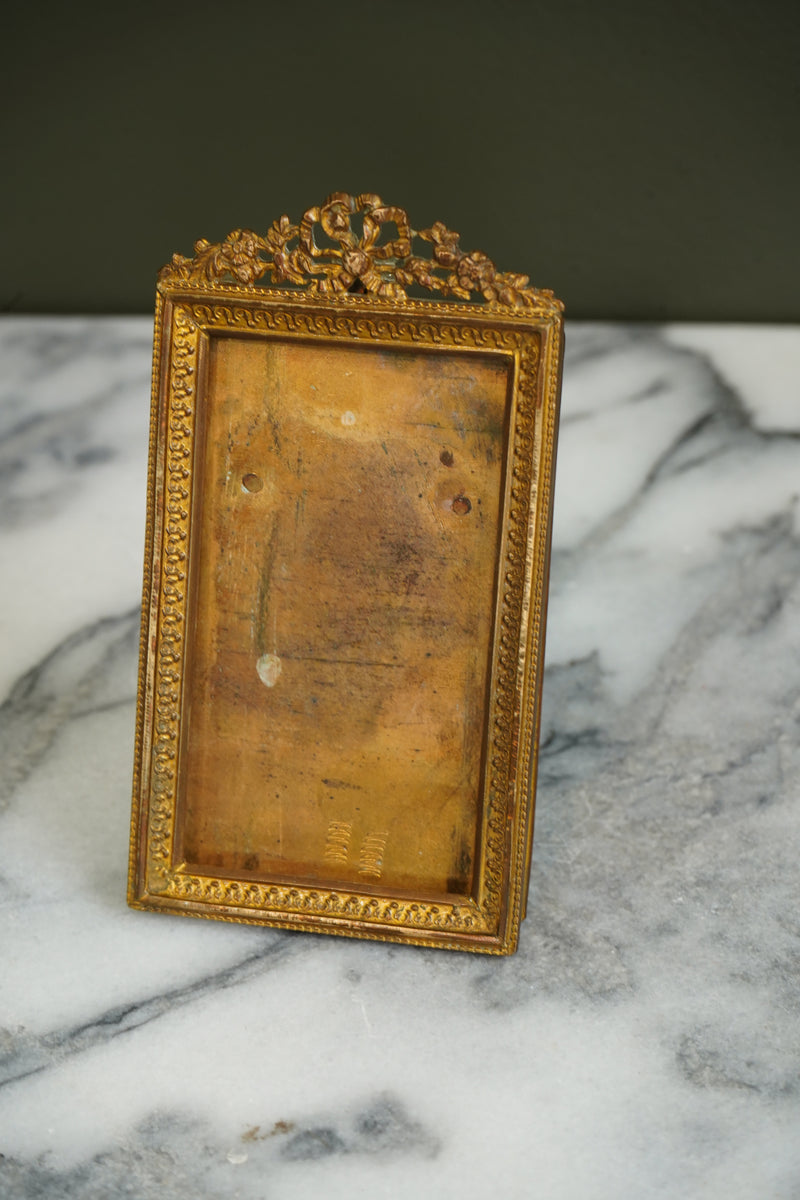 Mini Antique French Louis XVI Gilt Brass Picture Frame, Circa 1900