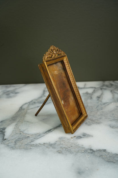 Mini Antique French Louis XVI Gilt Brass Picture Frame, Circa 1900