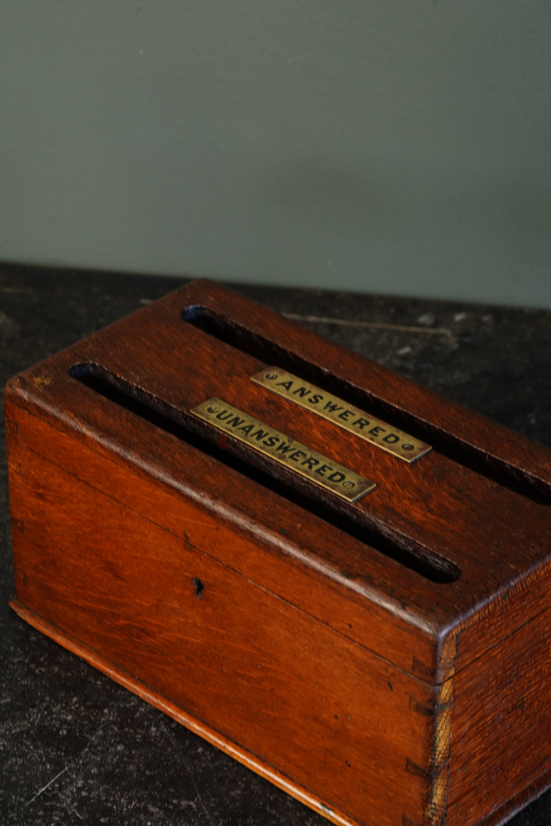 Antique English Oak Answered and Unanswered Letter Box, Circa 1900