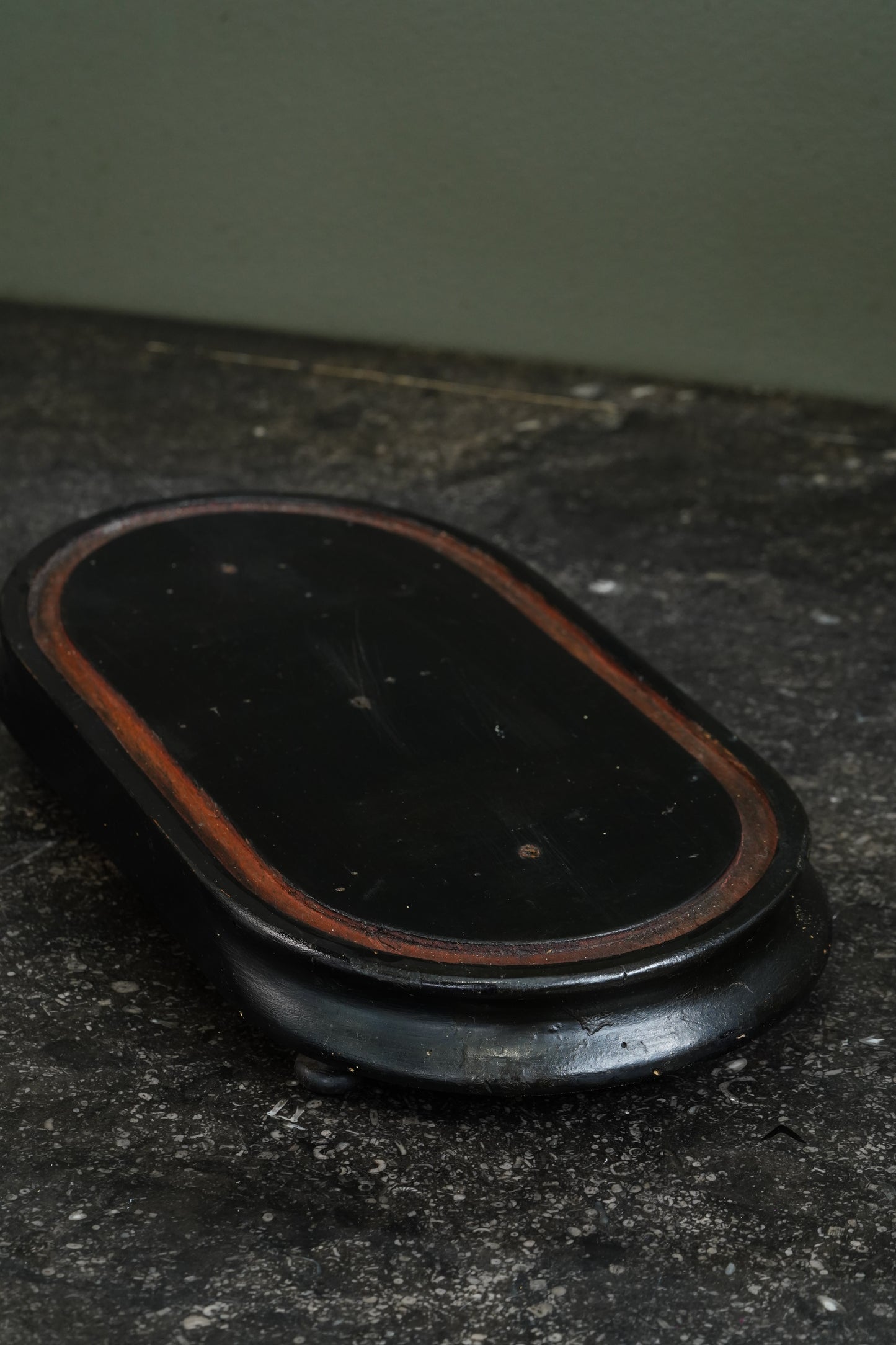 Antique French Ebonized Oval Display Stand, Circa 1880