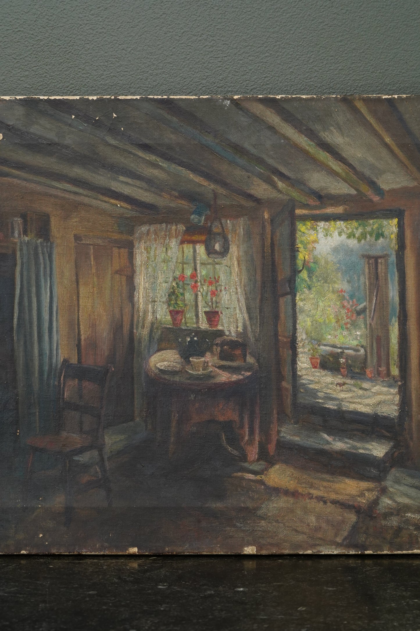 Antique British School Cottage Interior Oil Painting, Circa 1900
