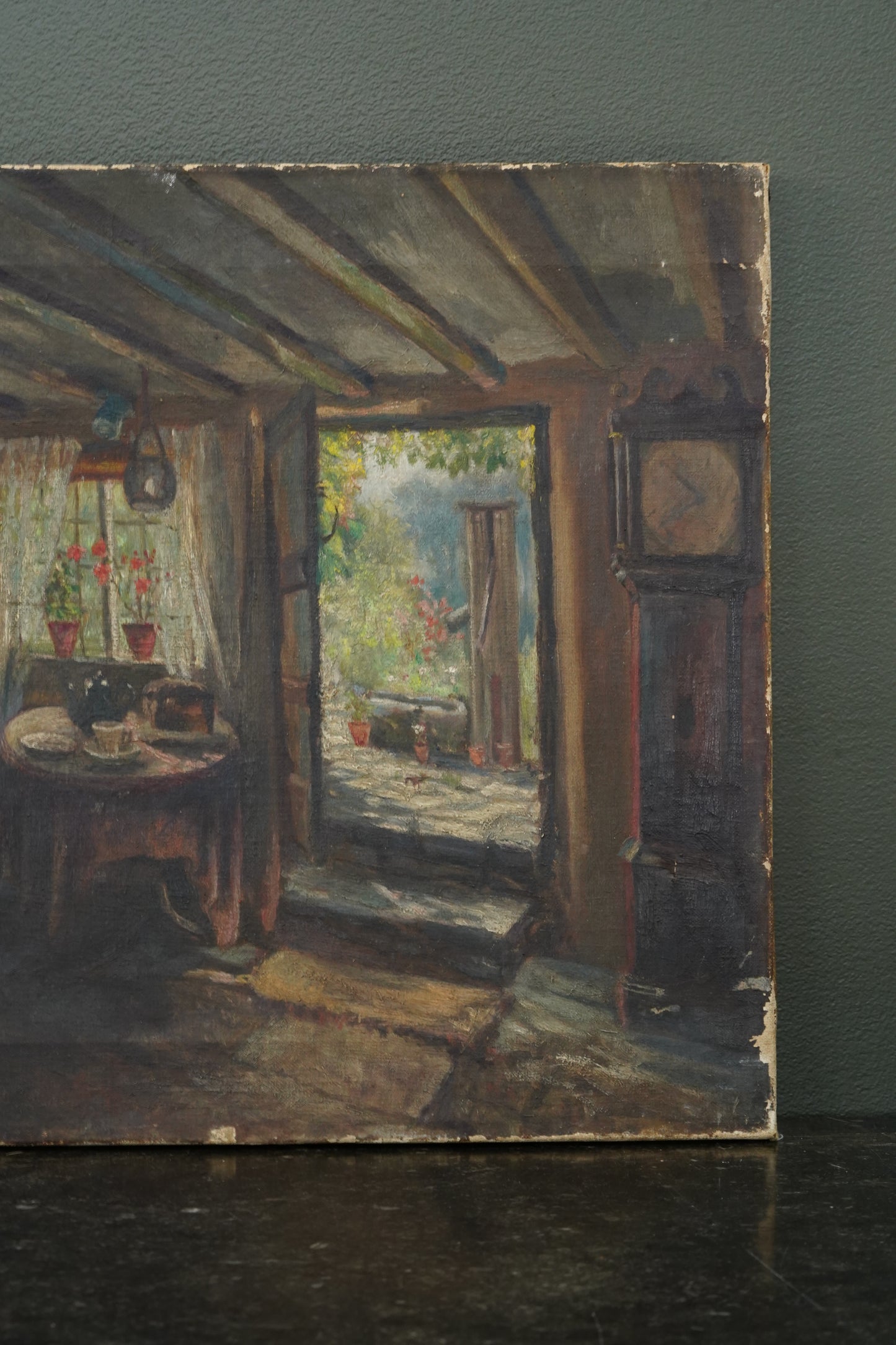 Antique British School Cottage Interior Oil Painting, Circa 1900