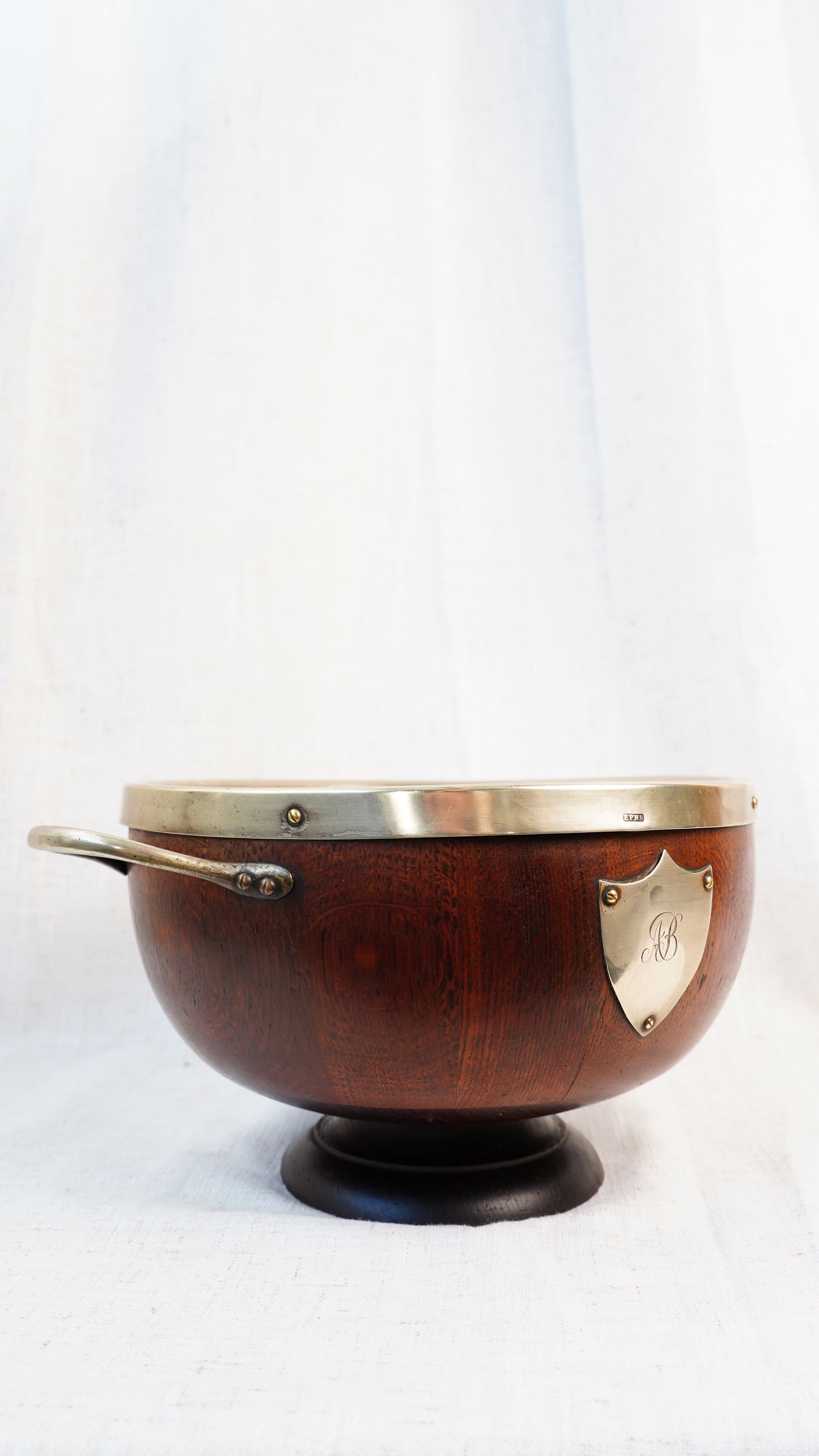 Antique Edwardian Oak Pedestal Bowl with Shield