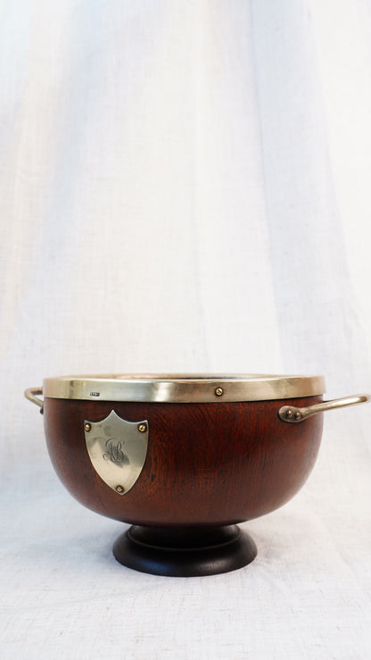 Antique Edwardian Oak Pedestal Bowl with Shield